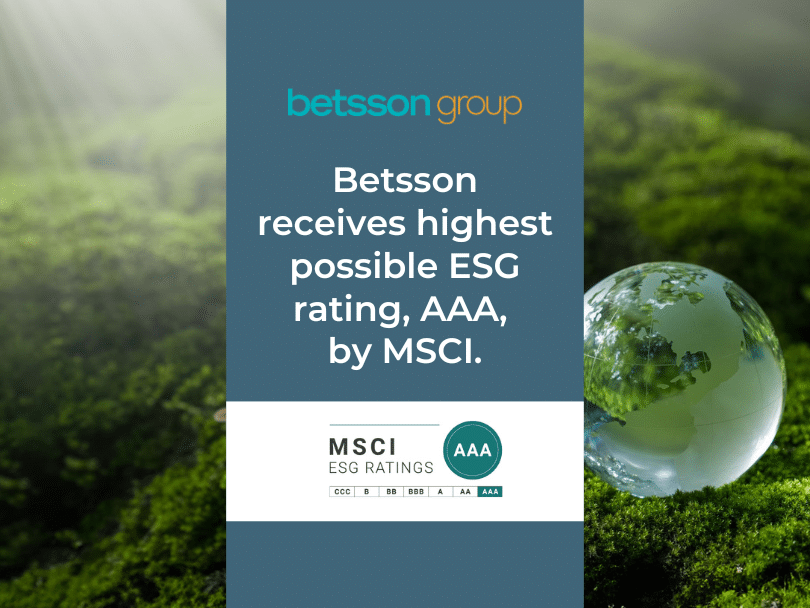 Betsson receives highest possible ESG rating, AAA, by MSCI